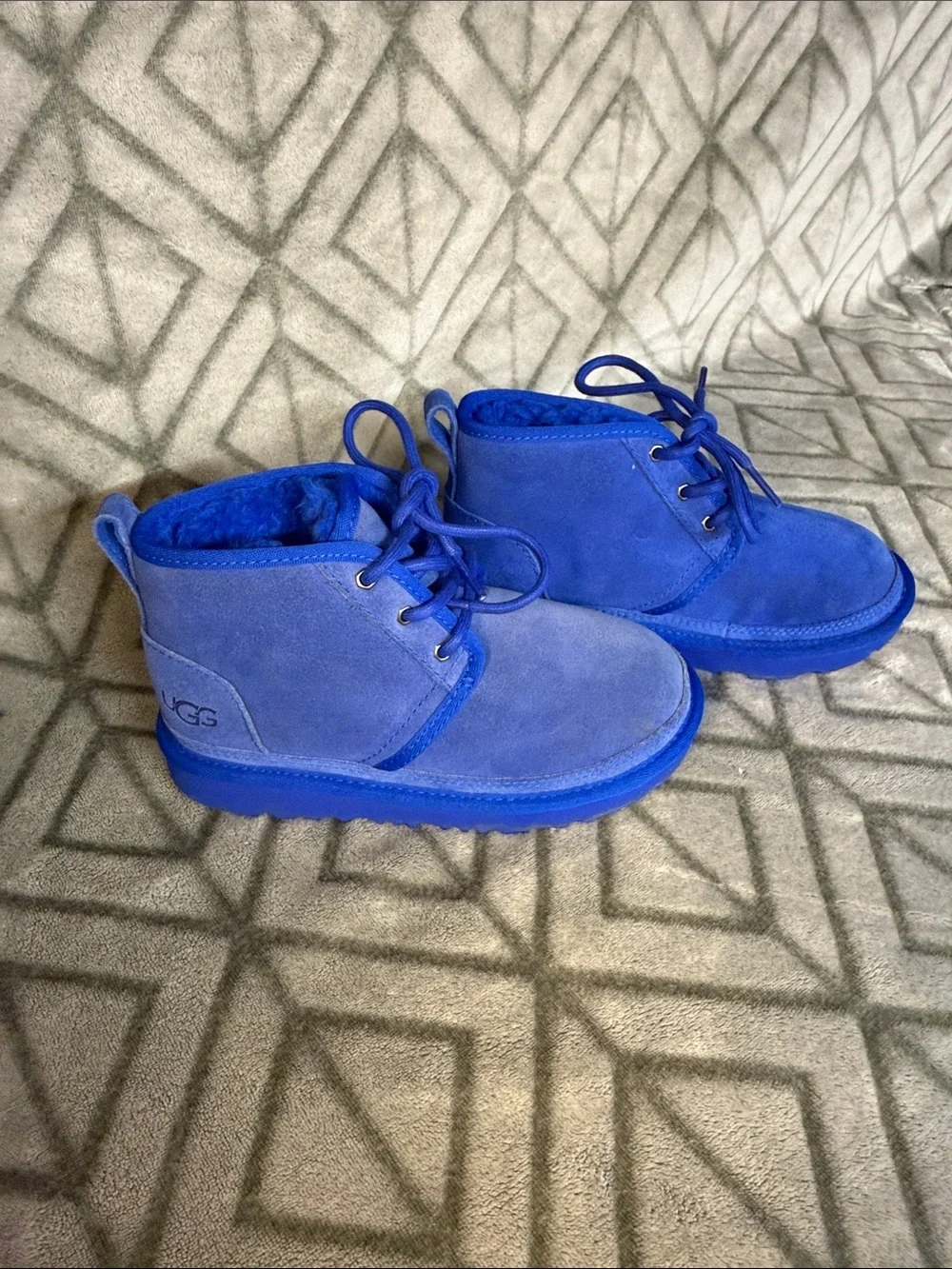 UGG Kids Electric Blue Suede Lace-Up Ankle Boots